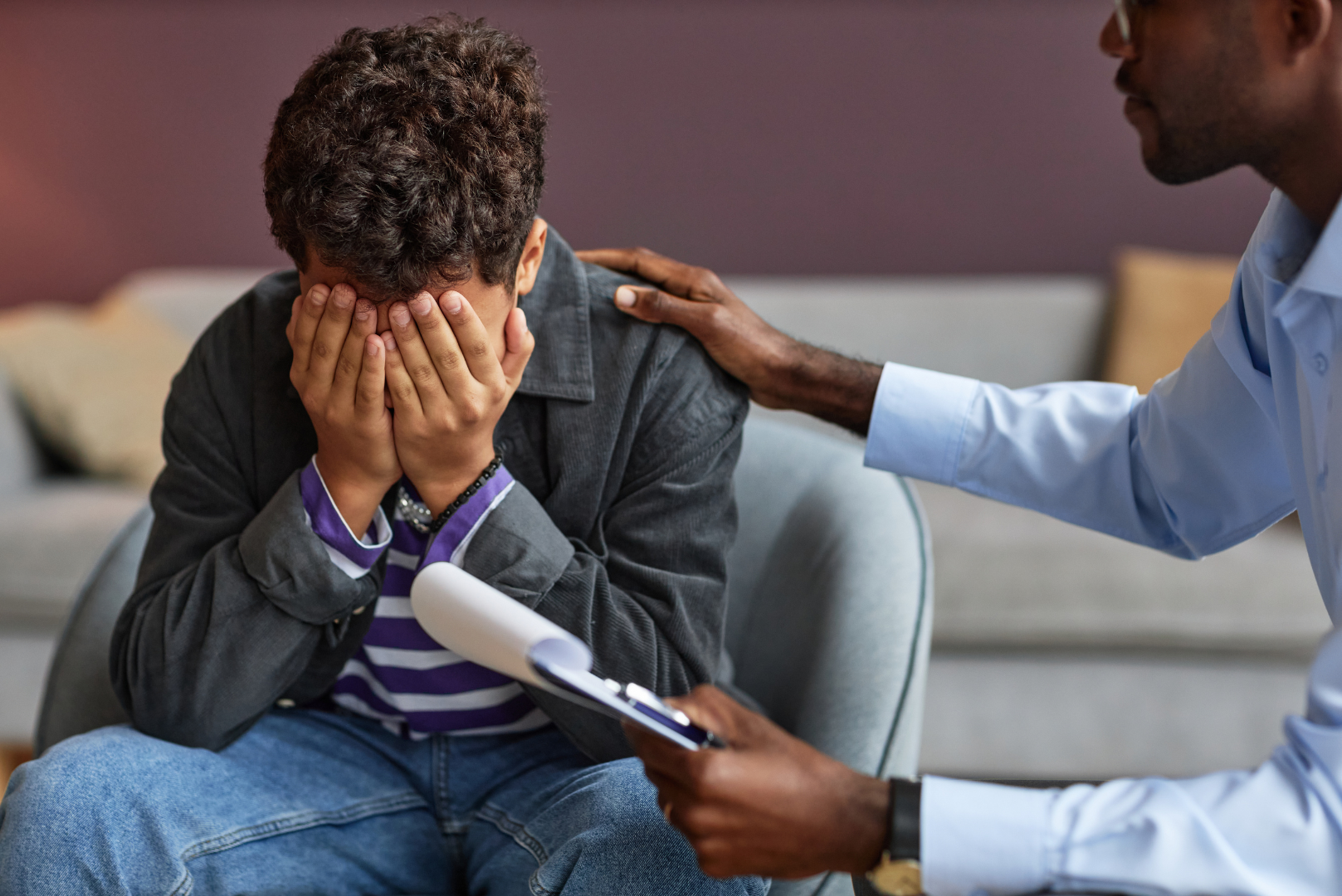 Parents and child suffering with a mental health concern.